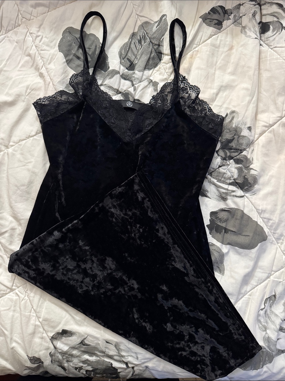 Missguided Black Velvet Lace Trim Slip Dress